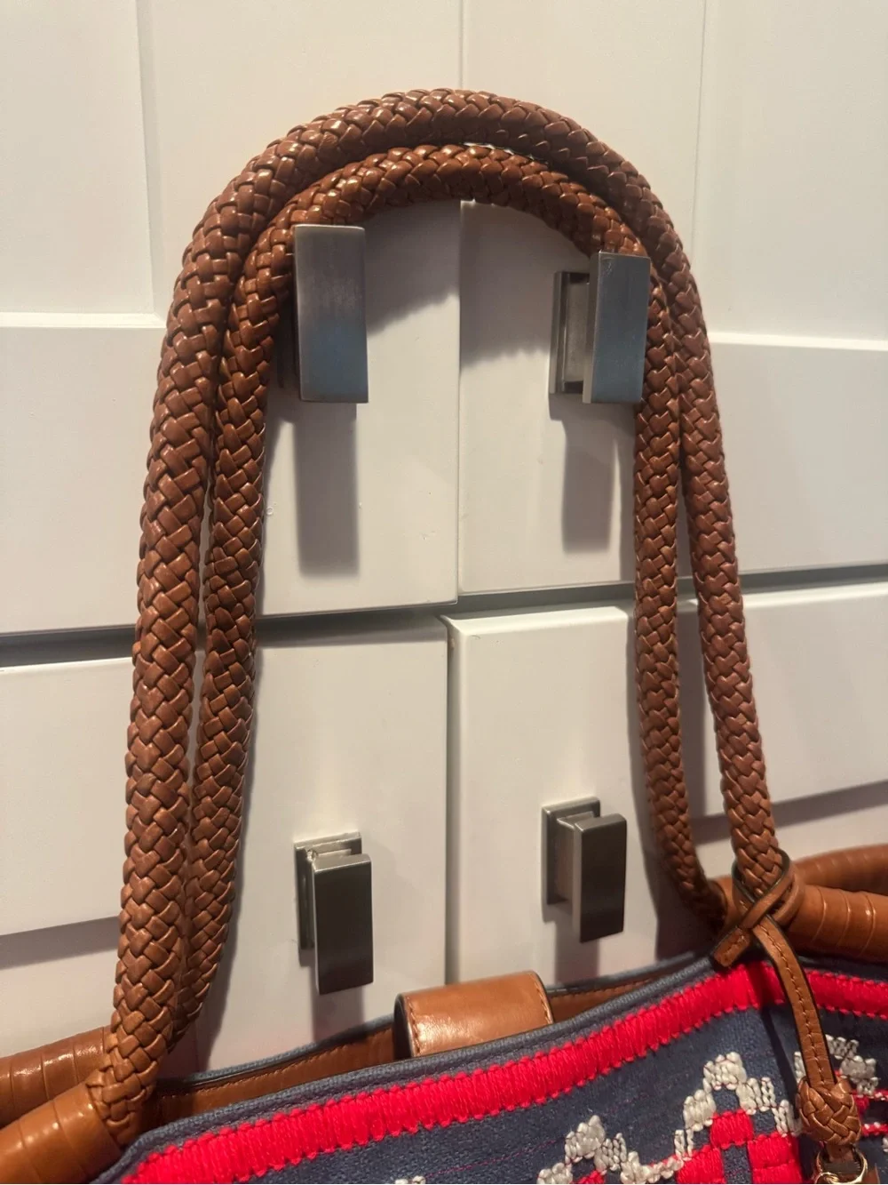 Tory Burch Taylor Aztec Linen Multicolor Woven Tote with Tassel